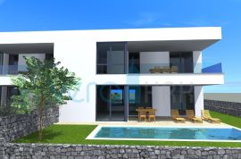 Otok Krk, Malinska, moderna kuća u novogradnji sa bazenom, okućnica, pogled, prodaja, Malinska-Dubašnica, House