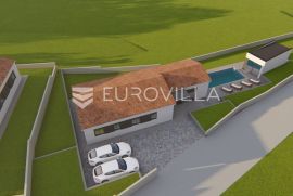 Kršan, okolica, građevinsko zemljište 891 m2, projekt za montažnu kuću i dozvola za gradnju, Kršan, Terrain