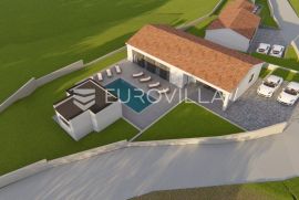 Kršan, okolica, građevinsko zemljište 875 m2, projekt za montažnu kuću i dozvola za gradnju, Kršan, Terreno