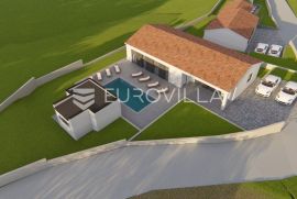 Kršan, okolica, građevinsko zemljište 875 m2, projekt za montažnu kuću i dozvola za gradnju, Kršan, Zemljište