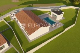 Kršan, okolica, građevinsko zemljište 875 m2, projekt za montažnu kuću i dozvola za gradnju, Kršan, Zemljište