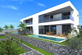 Otok Krk, Malinska - dvojna kuća sa bazenom 180m2, Malinska-Dubašnica, بيت