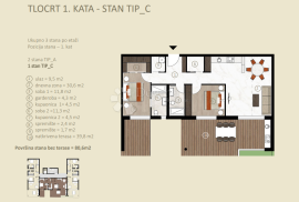 NAJPOŽELJNIJA NOVOGRADNJA U GRADU - STAN A-1-C, NA 1. KATU S POGLEDOM NA MORE, Novigrad, Appartement