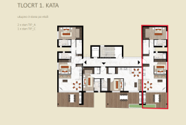 NAJPOŽELJNIJA NOVOGRADNJA U GRADU - STAN A-1-D, NA 1. KATU S POGLEDOM NA MORE, Novigrad, Flat